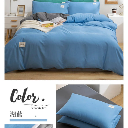 Home Textile Solid Color Duvet Cover Pillow Case Bed Sheet AB Side Quilt Cover Boy Kid Teen Girl Bedding Linens Set King Queen