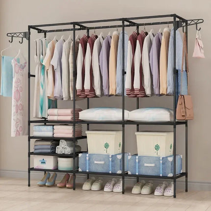 Metal Floor Clothes Rack with Shelves