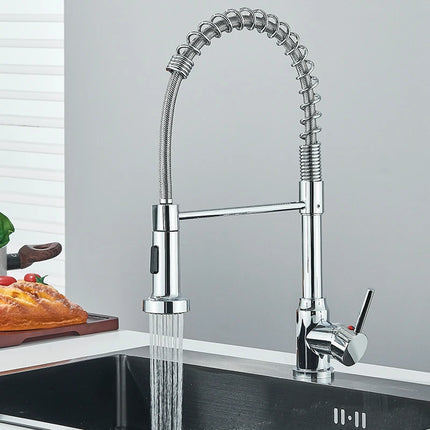 Black Spring Pull Down Kitchen Faucets Stream Spray Head Hot Cold Water Tap Stainless steel Rotation Kitchen Mixer Tap Crane