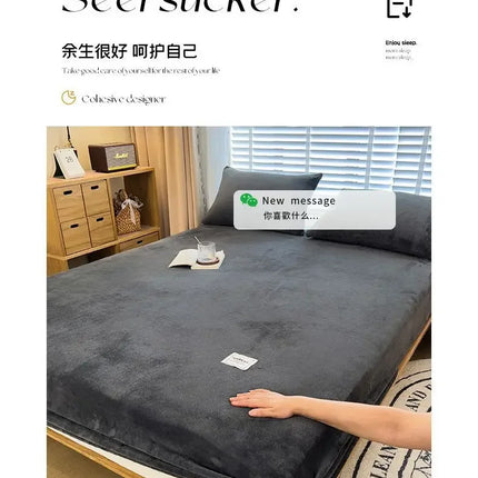 Warm Plush Fitted Sheet Elastic Mattress Cover Velvet Bed Cover Full Set Winter Soft Family Double Bed Bedding 120/150/180x200cm