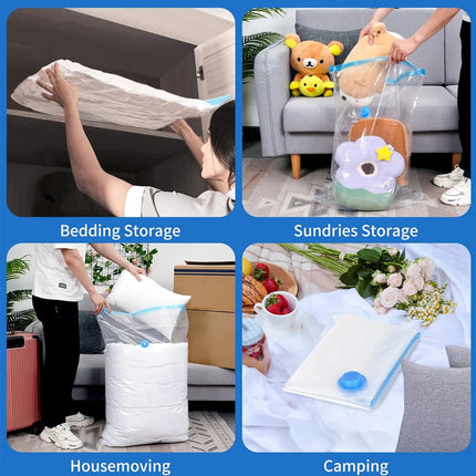 3/5Pcs New Vacuum Storage Bags with Hand Pump for Comforters Clothes Pillow Bedding Blanket Storage Saver 80% More Compression