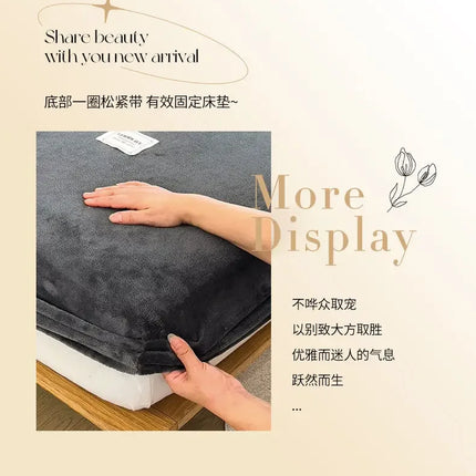 Warm Plush Fitted Sheet Elastic Mattress Cover Velvet Bed Cover Full Set Winter Soft Family Double Bed Bedding 120/150/180x200cm