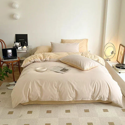 Simple Fresh Queen Bedding Set 100% Cotton Soft Comfortable Duvet Cover Set with Sheets Quilt Cover and Pillow Covers Bed Sets