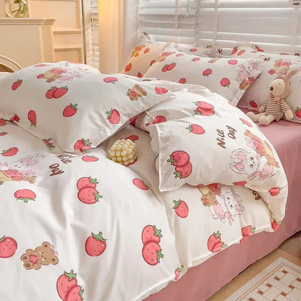 Cartoon Style Bed Sheet Set For Kids Cute Bunny Printed Bedding Set Breathable Durable постельное белье 이불세트 Queen/King Bedding