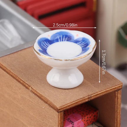 1:12 Dollhouse Miniature Ceramic Fruit Dish Plate Tall Tray Cake Plate Model Kitchen Accessories For Doll House Decor Toys Gift