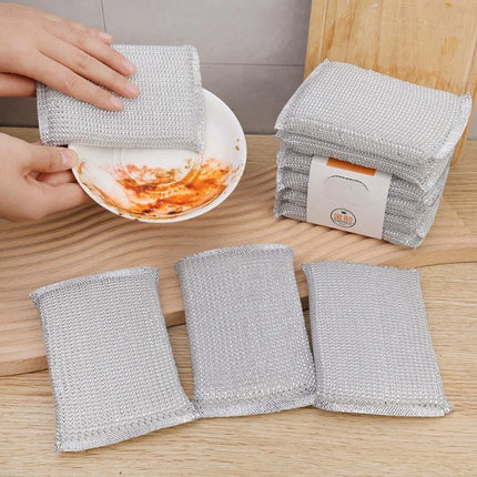 Steel Wire Cleaning Sponge Double Sides Dishwashing Sponges Reusable Kitchen Scouring Pad Household Clean Tool Washing Brush