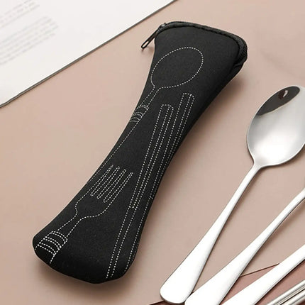 1PC Tableware Bag Fabic Portable Dinner Set Travel Picnic Fork Packaging Outdoor Camping Kitchen Home Storage Bags(only Bag)