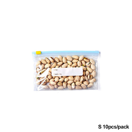 10Pcs Reusable Zipper Bag Stand Up Zip Shut Plastic Freezer Bag Fruit Vegetable Ziplock Kitchen Food Storage Organizer Pouch