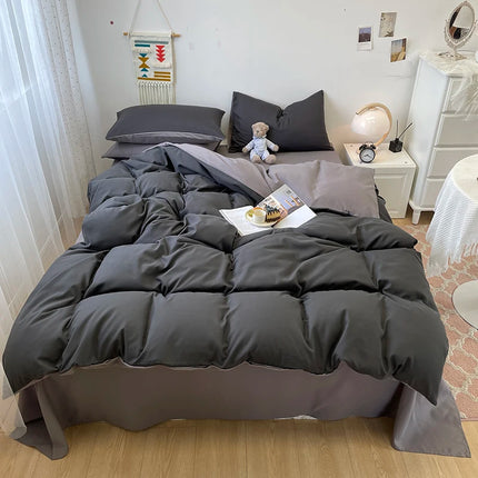 Black Bedding Set Soft Bed Linen Set Washed Cotton Duvet Cover Pillowcase and Bedsheet постельное бельё набор Home Bedclothes
