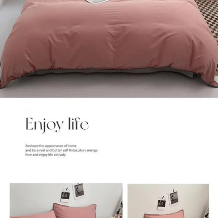 Ins Style Double Striped Bed 3-4 Pces Solid Washed Cotton Bedding with Sheets Pillowcases Skin Friendly Breathable Duvet Cover