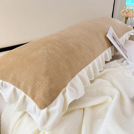 Length Sleeping Pillowcase with Ruffle Winter Couple Double Fleece Flannel Warmth Big Size Pillow Covers Home Bedding 45*180cm