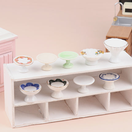 1:12 Dollhouse Miniature Ceramic Fruit Dish Plate Tall Tray Cake Plate Model Kitchen Accessories For Doll House Decor Toys Gift