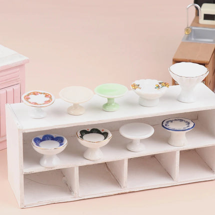 1:12 Dollhouse Miniature Ceramic Fruit Dish Plate Tall Tray Cake Plate Model Kitchen Accessories For Doll House Decor Toys Gift