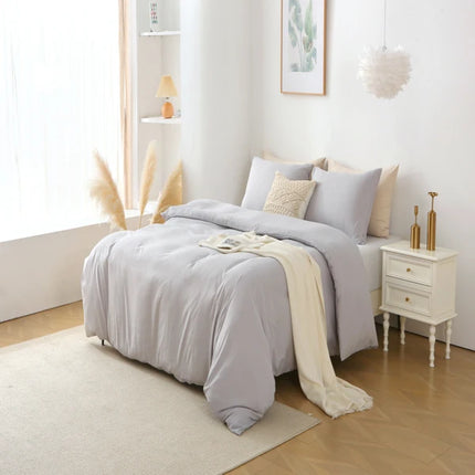 3 Pieces Solid Color Bedding Set with 1 Duvet Cover and 2 Pillow Shams, Comforter Not Included (Queen Size, Light Grey)
