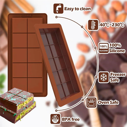 10 Grids Silicone Molding Chocolate Bar Mold Non-Stick Reusable Kitchen Deep Chocolate Mold Multipurpose Large Candy Molds