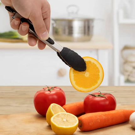1 Pc Black Silicone Food Tongs, Stainless Steel Food Tongs Outdoor BBQ Clamps For Camping Kitchen Tongs For Baking Steak