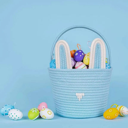 Cute Easter Eggs Basket Easter Bunny Basket For Kids Boys Girls Woven Basket With Rabbit Ear Decor Easter Empty Candy Basket