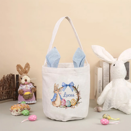 Personalized Name Easter Bunny Tote Bags gift for kids boys girls Egg Hunt Basket Party supplies Favors easter Bunny Theme decor