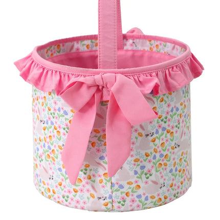 Floral Easter Basket With Ruffle And Bow For Girls Kids Carrot Candy Gift Tote Bag Egg Hunting Game Party Home Festival Decor