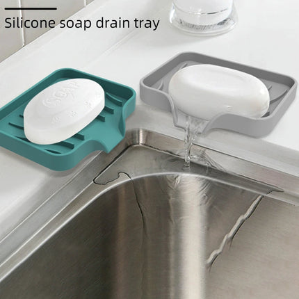 1-Pack Silicone Drain Soap Box Kitchen Bathroom Anti-slip Sink Tray Creative Washing Table Soap Tray Free Punch Drain Rack