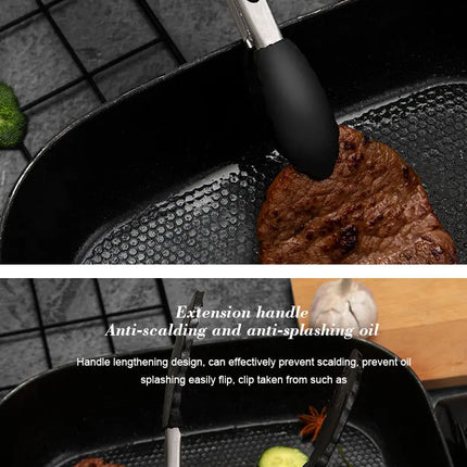 1 Pc Black Silicone Food Tongs, Stainless Steel Food Tongs Outdoor BBQ Clamps For Camping Kitchen Tongs For Baking Steak
