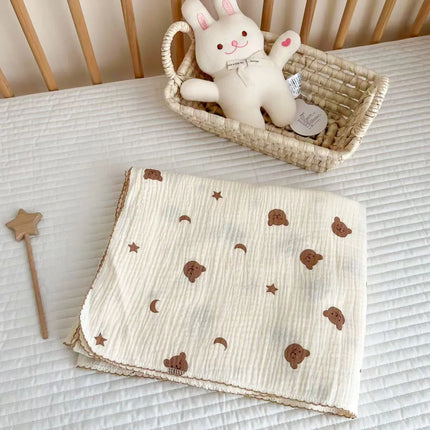 Baby Muslin Blanket 110X130cm Swaddle Blanket Gauze Thin Quilt Floral Print Double Layer Cotton Stroller Cover Kids Bedding