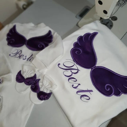 Dollbling Hospital Exit 5pcs Embroidery Name Newborn Angle Wings Romper Blanket  Nursery Bedding Swaddle Handmade Infant Outfit
