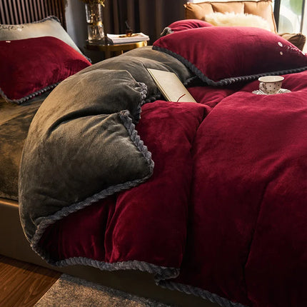 Winter Milk Velvet Quilt Duvet Cover Bedding Set Warm Thicken Bed Quilt Cover Double Bed Cover Queen King Comforter Cover 220x24