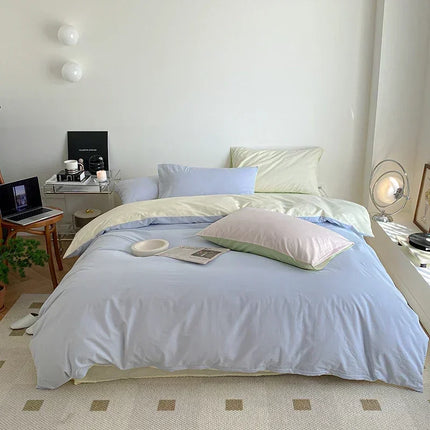 Simple Fresh Queen Bedding Set 100% Cotton Soft Comfortable Duvet Cover Set with Sheets Quilt Cover and Pillow Covers Bed Sets