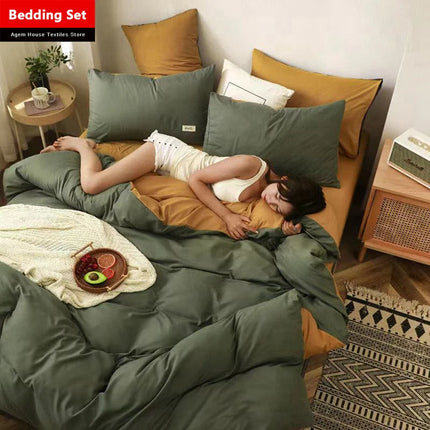 Home Textile Solid Color Duvet Cover Pillow Case Bed Sheet AB Side Quilt Cover Boy Kid Teen Girl Bedding Linens Set King Queen