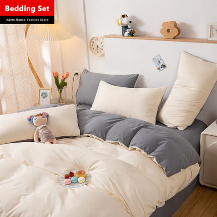 Home Textile Solid Color Duvet Cover Pillow Case Bed Sheet AB Side Quilt Cover Boy Kid Teen Girl Bedding Linens Set King Queen