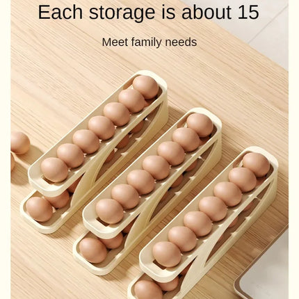 Automatic Scrolling Egg Rack Holder Storage Box Egg Basket Container Organizer Rolldown Refrigerator Egg Dispenser For Kitchen