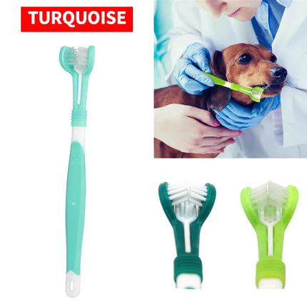 Three sided pet toothbrush, dog plastic toothbrush to remove bad breath, Tatar cleaning for oral hygiene, pet dental care, cat c