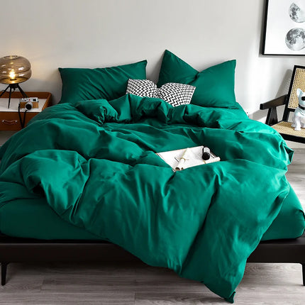 Bed Linen Bedding set Washed Cotton Four-Piece Bed Sheets Set Solid Color Green Simple Bed Quilt Cover Comforter Cover Duvet