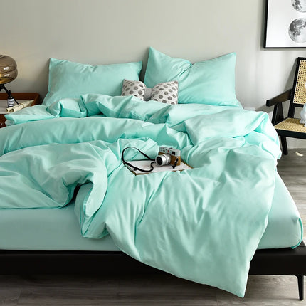 Bed Linen Bedding set Washed Cotton Four-Piece Bed Sheets Set Solid Color Green Simple Bed Quilt Cover Comforter Cover Duvet