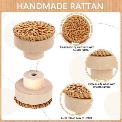 Rattan Wooden Drawer Knobs Round Handmade Cabinets Dresser Handles Wood Kitchen Cupboard Wardrobe Door Pulls for Furniture