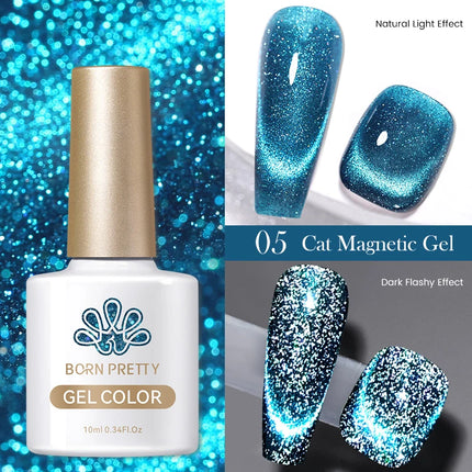 BORN PRETTY 10ml Rainbow Purple Water Light Cat Magnetic Gel Nail Polish Shining Sliver-light Holographics Semi Permanent UV Gel