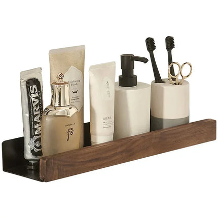 Punch-Free Wooden Bathroom Shelf