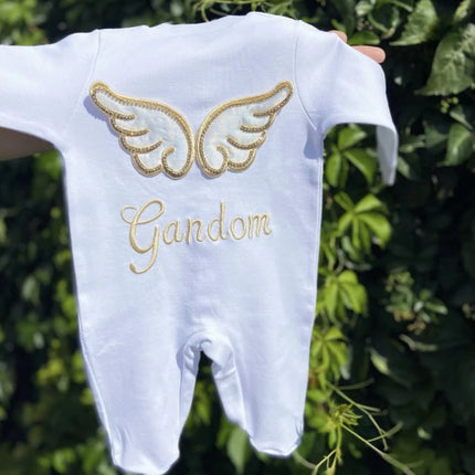 Dollbling Hospital Exit 5pcs Embroidery Name Newborn Angle Wings Romper Blanket  Nursery Bedding Swaddle Handmade Infant Outfit