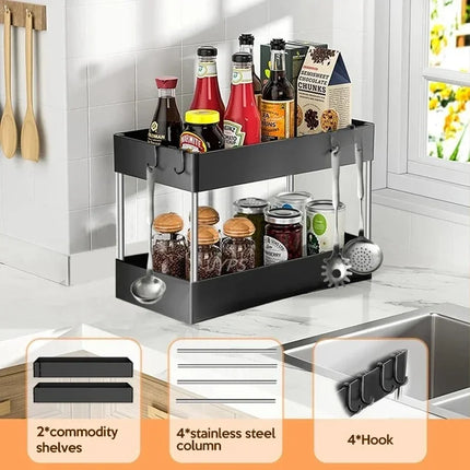 1/2 Pcs Under Sink Storage Organizer 2 Tier Drawer Multipurpose Rack Cabinet Under Sink Storage Rack Bathroom Kitchen Organizer