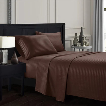 Embossed Brushed Stripe 3/4 Pieces Bed Set Flat Sheet Fitted Sheet Pillowcase Bedding Set for Twin Full Queen King Pillow Sham