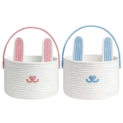 Easter Eggs Basket Easter Bunny Basket For Kids Woven Basket With Rabbit Ear Decor Easter Empty Candy Basket Container decor