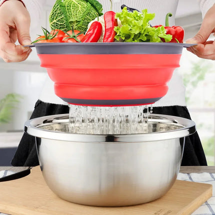 Silicone Round Folding Vegetable Fruits Washing Drain Basket Collapsible Colander Strainer Basket Kitchen Gadgets