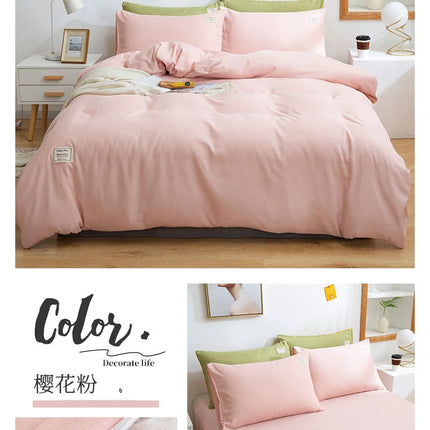 Home Textile Solid Color Duvet Cover Pillow Case Bed Sheet AB Side Quilt Cover Boy Kid Teen Girl Bedding Linens Set King Queen