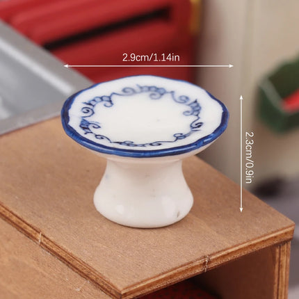 1:12 Dollhouse Miniature Ceramic Fruit Dish Plate Tall Tray Cake Plate Model Kitchen Accessories For Doll House Decor Toys Gift