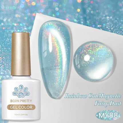 BORN PRETTY 10ml Rainbow Purple Water Light Cat Magnetic Gel Nail Polish Shining Sliver-light Holographics Semi Permanent UV Gel