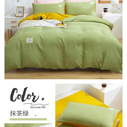 Home Textile Solid Color Duvet Cover Pillow Case Bed Sheet AB Side Quilt Cover Boy Kid Teen Girl Bedding Linens Set King Queen