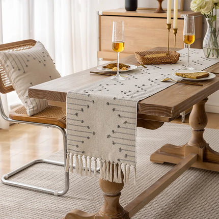 Natural Linen Table Runner with Tassels Dining Decor Wedding Birthday Christmas Decoration for Home tablecloth