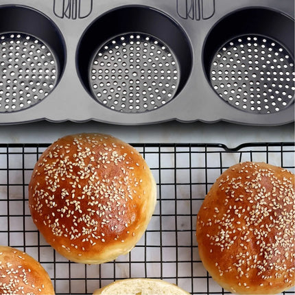 6 Cavity Hamburger Bun Mould Foldable Reusable Bread Mould ‑40℉ to +446℉ Heat Resistance Baking Mould for Kitchen