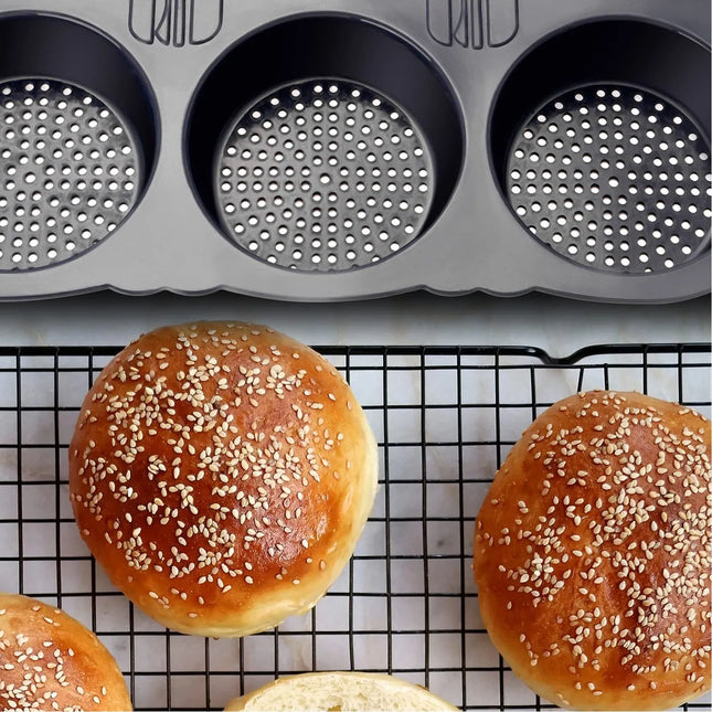 6 Cavity Hamburger Bun Mould Foldable Reusable Bread Mould ‑40℉ to +446℉ Heat Resistance Baking Mould for Kitchen
